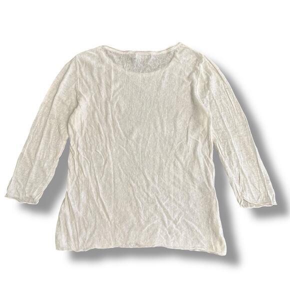 In Cashmere 100% Linen Sheer Knit Top White Lightweight Long Sleeve Size L - Picture 5 of 9